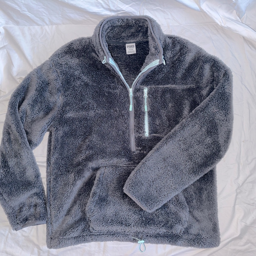 Grey PINK fuzzy pullover